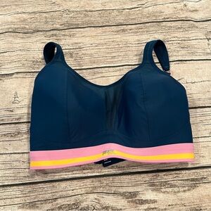 Panache Navy Sports Bra with Pink and Yellow Accents; High Impact; Size 34H